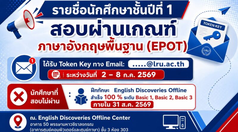 รายชื่อนักศึกษา สอบผ่าน EPOT 2026 รับ Token Key